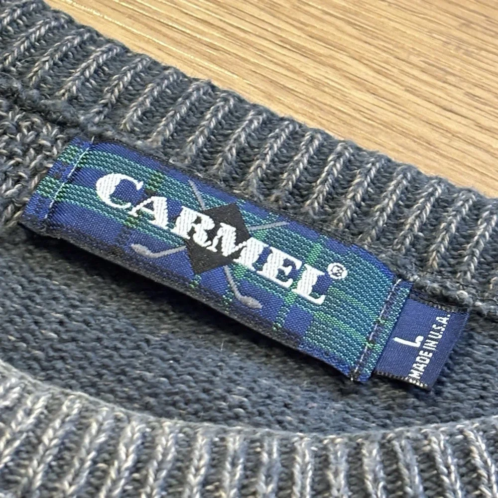 VTG 90s Carmel Sweater Men's Large Green Patchwork Golf Clubs Cotton Knit USA